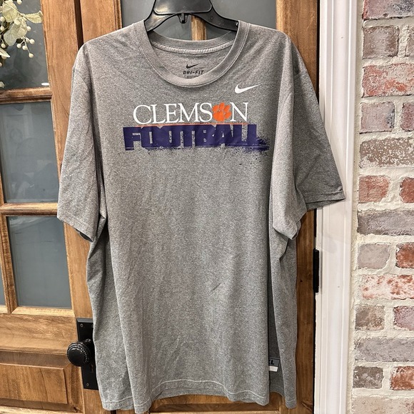 Clemson Tigers Football Nike Dri Fit Mens Size XL Tee Shirt Short Sleeve Gray - Picture 1 of 7